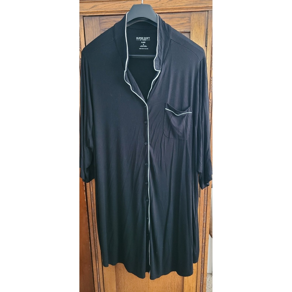 Torrid Super Soft Sleep Nightshirt Black Button Front Piping Plus Size 6 6X